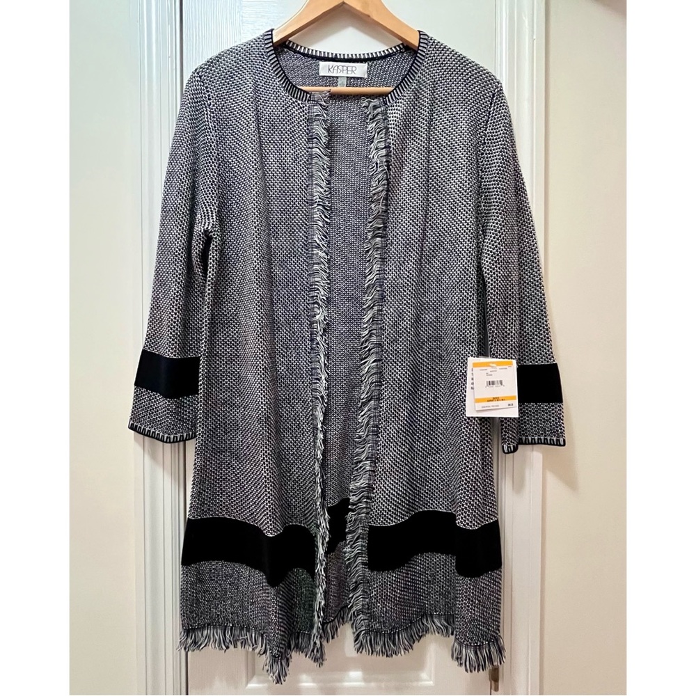 NWT Women’s Black & White long open Cardigan, 3/4 length sleeves, Size Small